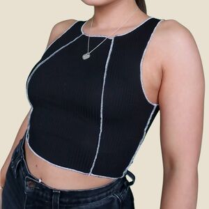Black Ribbed Sleeveless Top